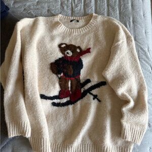 Cozy Beige Sweater with Bear Design